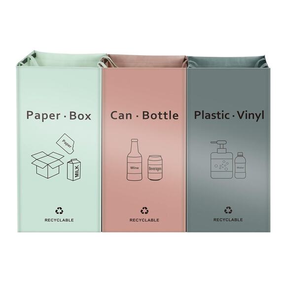 Recycling Bin Bags Set of 3 Waterproof Reusable Trash Sorter Kitchen Home Bins - Picture 4 of 9